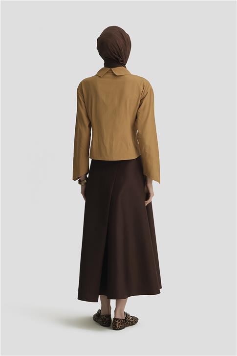 Armine Derin Asimetrik Pileli Etek 25Y1807 Kahverengi