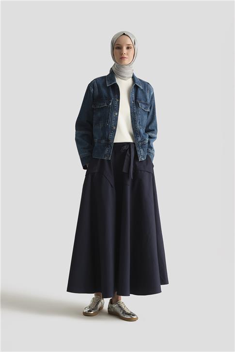 Armine Bağlamalı Kloş Etek 25Y1813 Lacivert