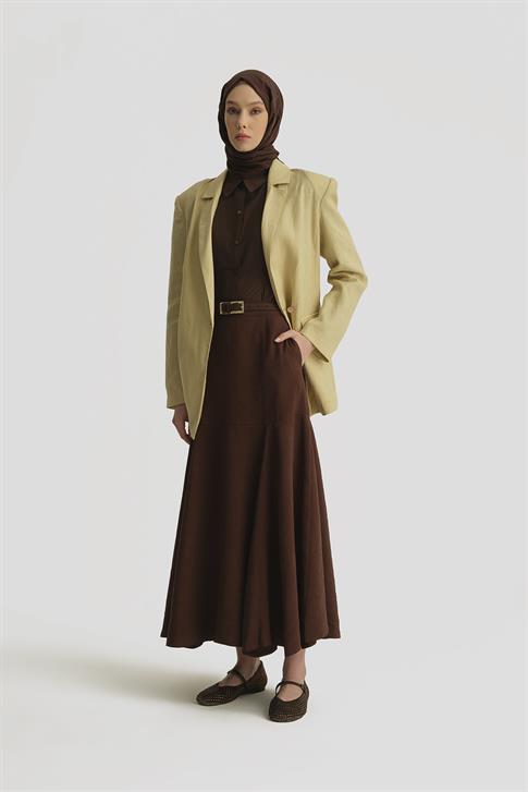 Armine Kuplu Kloş Etek 25Y1814 Açık Kahve