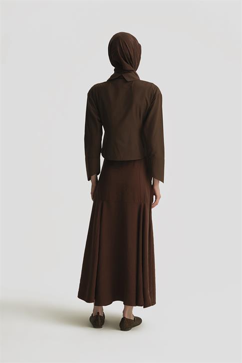 Armine Kuplu Kloş Etek 25Y1814 Açık Kahve