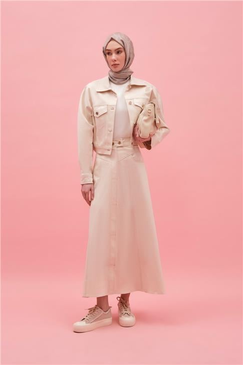 Armine Kulplu Ham Denim Etek 25Y1827 Naturel