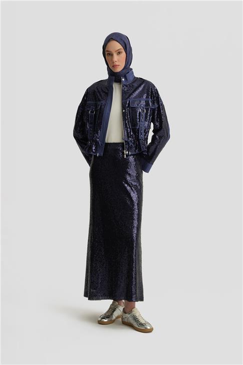 Armine Gizli Cepli Payetli Etek 25Y1832 Morcivert