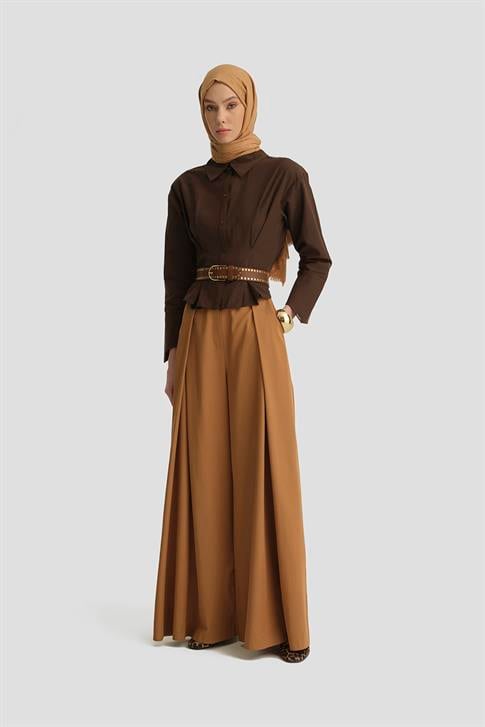 Armine Pileli Tencel Pantolon Etek 25Y2801 Taba