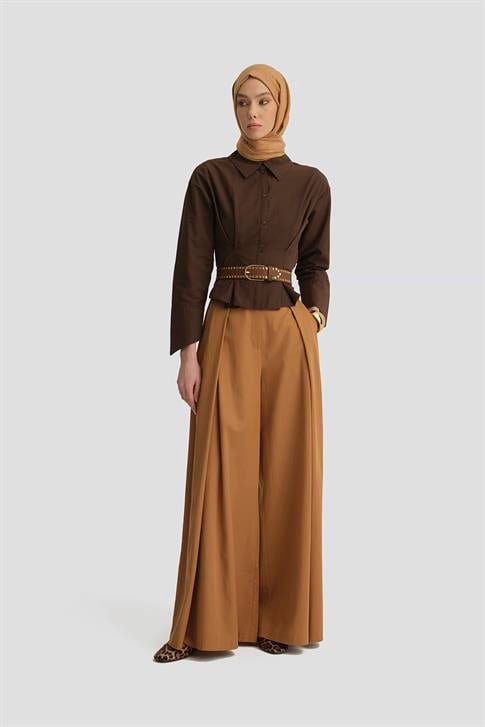 Armine Pileli Tencel Pantolon Etek 25Y2801 Taba