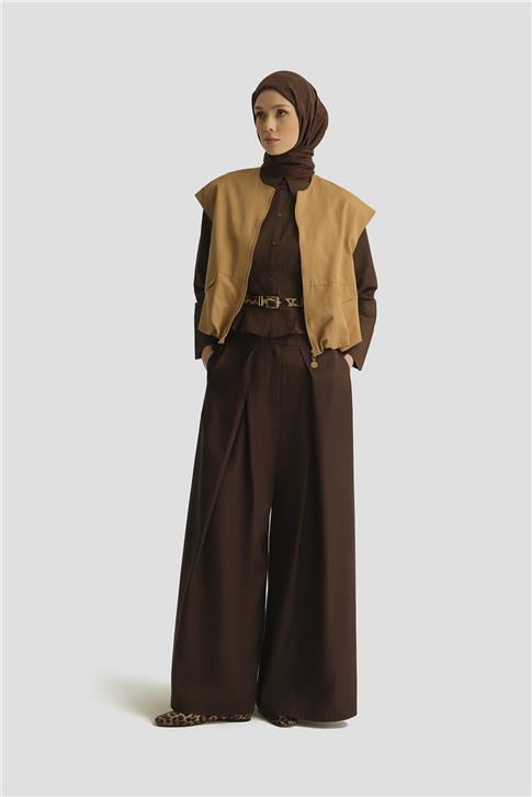 Armine Pileli Tencel Pantolon Etek 25Y2801 Acı Kahve