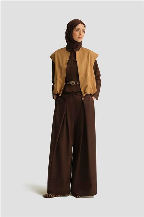 Armine Pileli Tencel Pantolon Etek 25Y2801 Acı Kahve