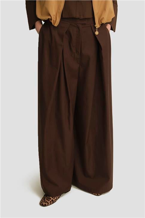 Armine Pileli Tencel Pantolon Etek 25Y2801 Acı Kahve