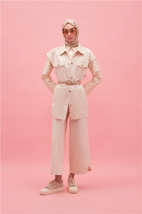 Armine Paça Detaylı Gabardin Pantolon 25Y2807 Naturel