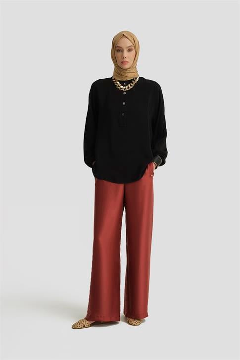 Armine Kup Detaylı Saten Pantolon 25Y2815 Koyu Kırmızı