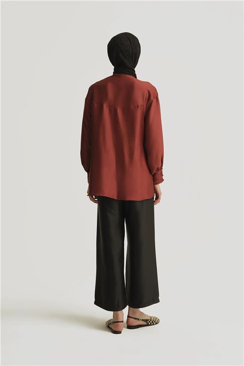 Armine Kup Detaylı Saten Pantolon 25Y2815 Siyah
