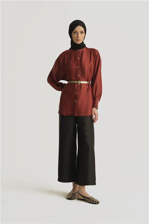 Armine Kup Detaylı Saten Pantolon 25Y2815 Siyah