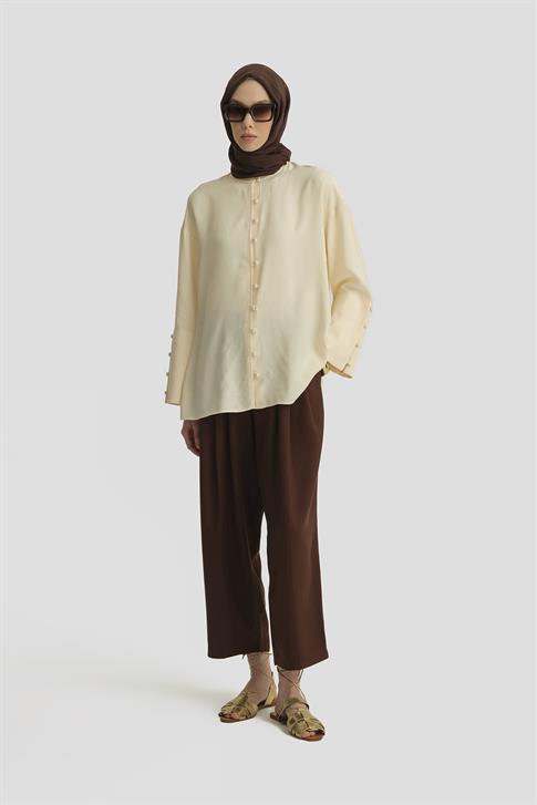 Armine Çift Pileli Tencel Pantolon 25Y2816 Açık Kahve