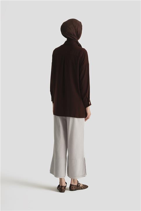 Armine Önü Metal Düğmeli Gömlek 25YH3000 Kahverengi