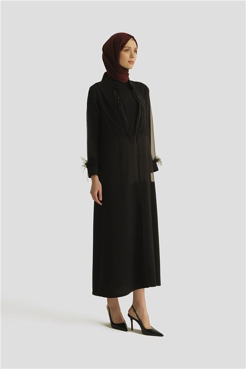 Armine Taşlı Ferace 25YD3002 Siyah