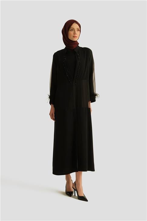Armine Taşlı Ferace 25YD3002 Siyah