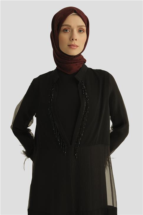 Armine Taşlı Ferace 25YD3002 Siyah