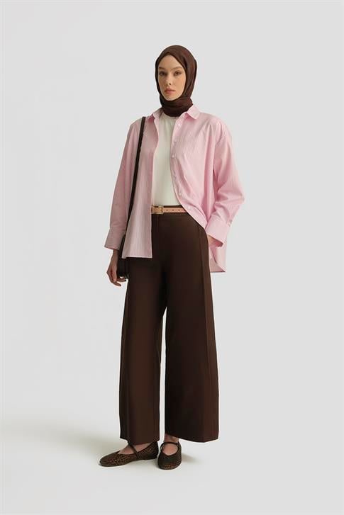 Armine Çizgili Gömlek 25YH3666 Pudra