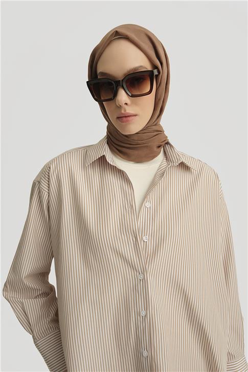 Armine Çizgili Gömlek 25YH3666 Bej