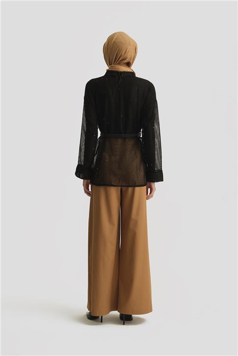 Armine Kemerli File Bluz 25Y3700 Siyah