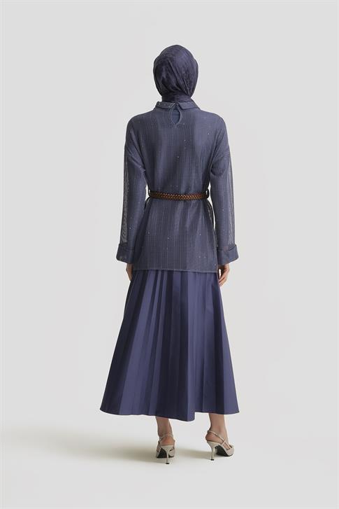 Armine Kemerli File Bluz 25Y3700 Puslu Mor