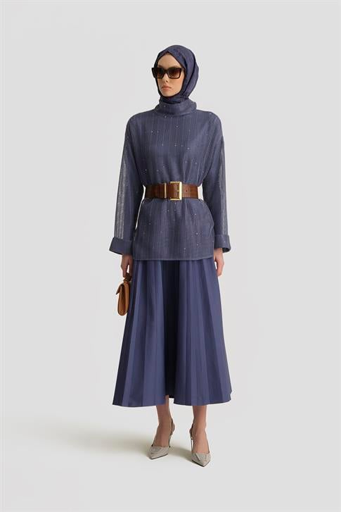 Armine Kemerli File Bluz 25Y3700 Puslu Mor