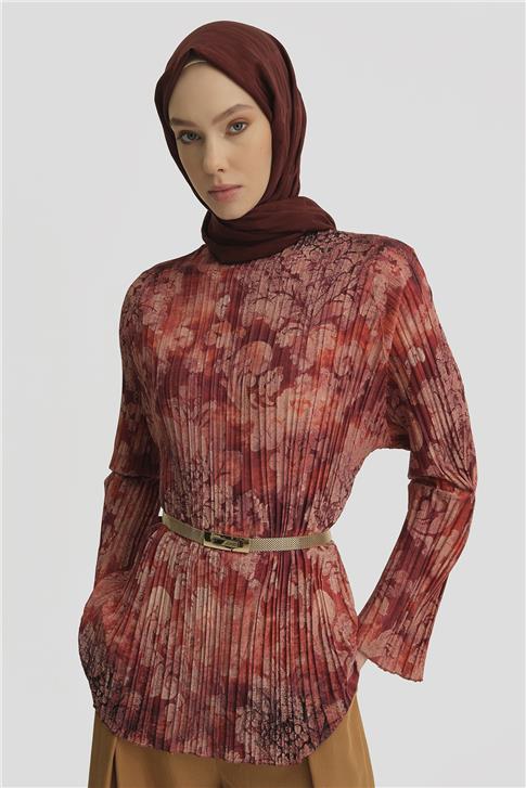 Armine Piliseli Bluz 25Y3703 Koyu Kırmızı