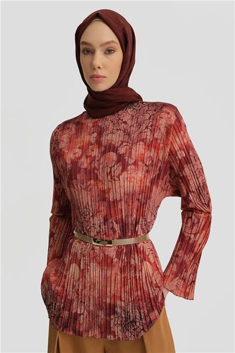 Armine Piliseli Bluz 25Y3703 Koyu Kırmızı