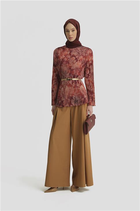 Armine Piliseli Bluz 25Y3703 Koyu Kırmızı