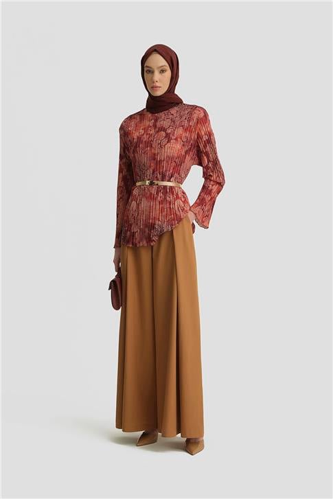 Armine Piliseli Bluz 25Y3703 Koyu Kırmızı