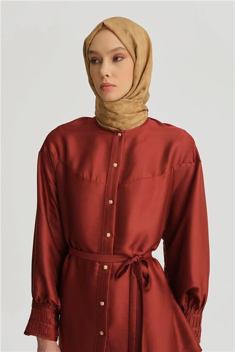 Armine Nervürlü Saten Gömlek 25Y3710 Koyu Kırmızı