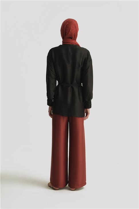 Armine Nervürlü Saten Gömlek 25Y3710 Siyah