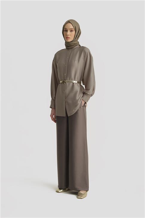 Armine Nervürlü Saten Gömlek 25Y3710 Taş