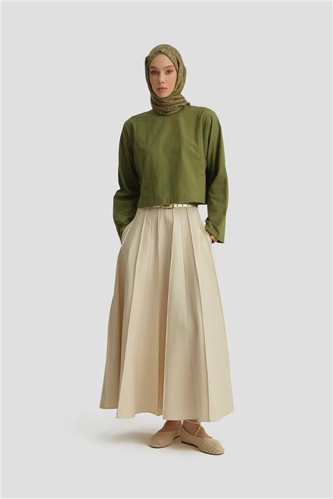 Armine Kup Dikiş Detaylı Basic Bluz 25Y3715 Yeşil