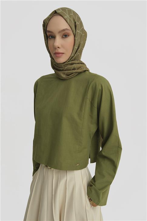 Armine Kup Dikiş Detaylı Basic Bluz 25Y3715 Yeşil