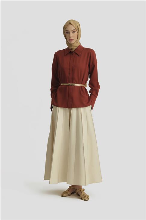 Armine Tencel Gömlek 25Y3720 Koyu Kırmızı