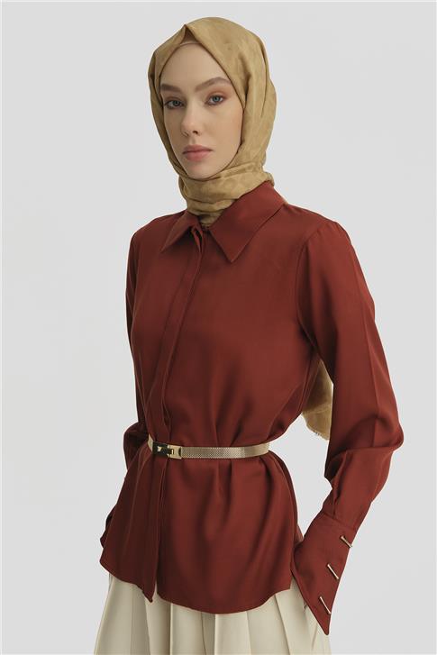 Armine Tencel Gömlek 25Y3720 Koyu Kırmızı