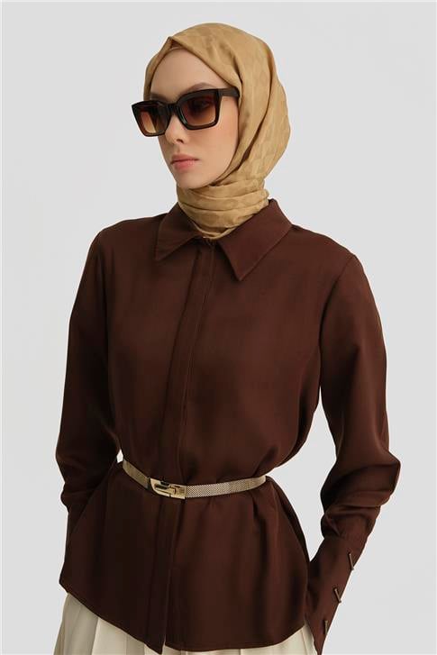 Armine Tencel Gömlek 25Y3720 Açık Kahve