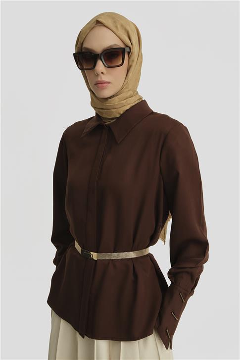 Armine Tencel Gömlek 25Y3720 Açık Kahve
