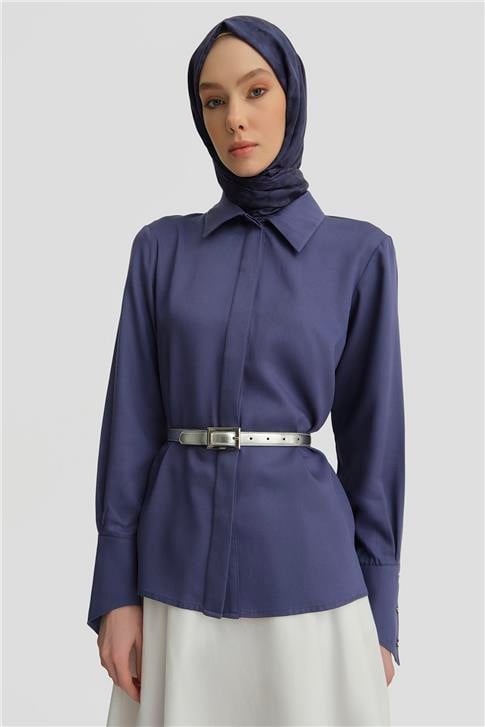 Armine Tencel Gömlek 25Y3720 Puslu Mor