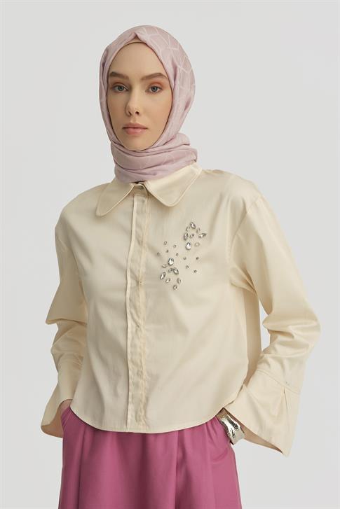 Armine Taşlı ve Seyyar Kurdeleli Gömlek 25Y3723 Aytaşı
