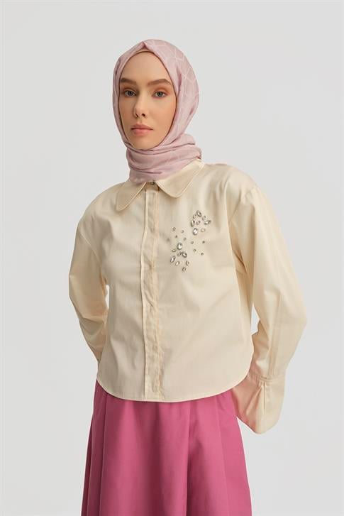Armine Taşlı ve Seyyar Kurdeleli Gömlek 25Y3723 Aytaşı