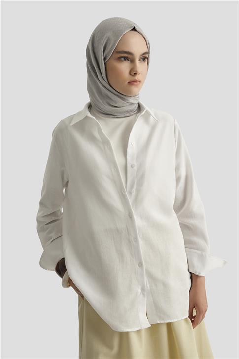 Armine Keten Basic Gömlek 25Y3726 Beyaz