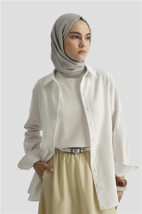 Armine Keten Basic Gömlek 25Y3726 Beyaz
