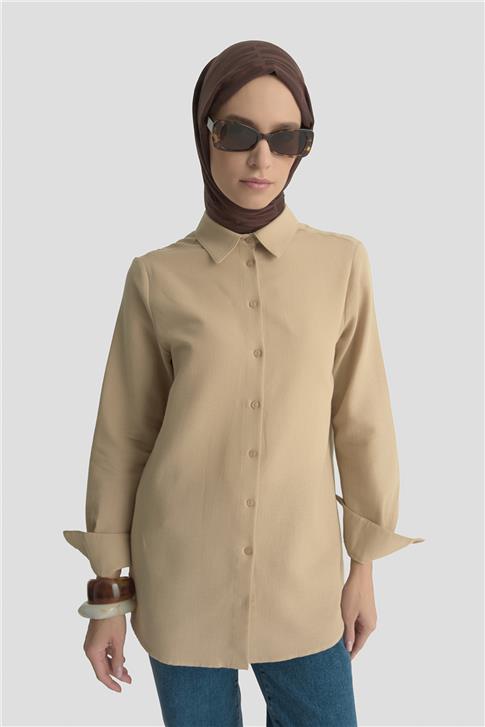 Armine Keten Basic Gömlek 25Y3726 Camel