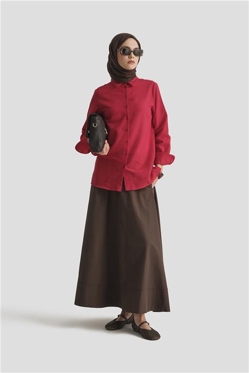 Armine Keten Basic Gömlek 25Y3726 Kırmızı