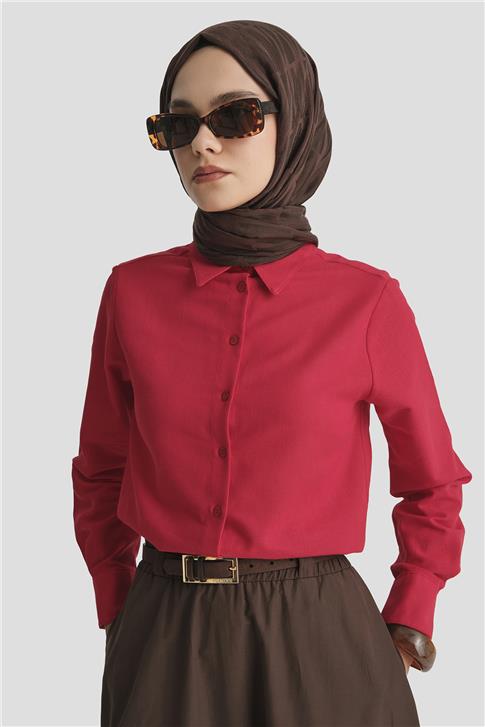Armine Keten Basic Gömlek 25Y3726 Kırmızı