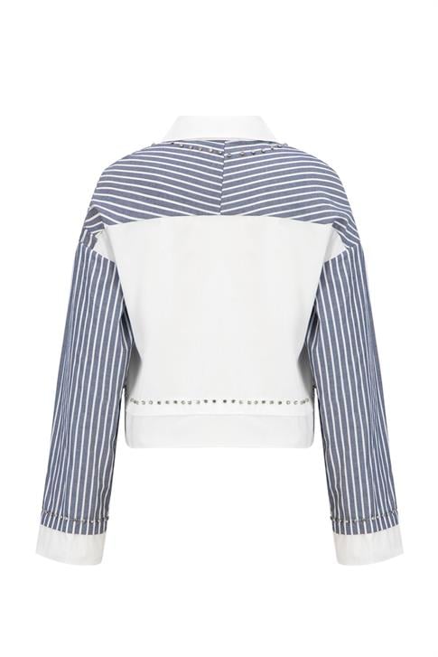 Armine Taş İşlemeli Çizgili Gömlek 25YD3728 Lacivert