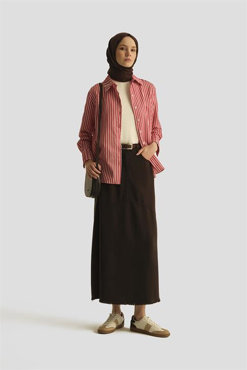 Armine Çizgili Gömlek 25YD3729 Kırmızı