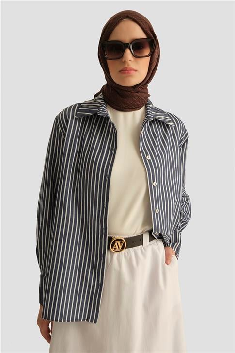 Armine Çizgili Gömlek 25YD3729 Lacivert