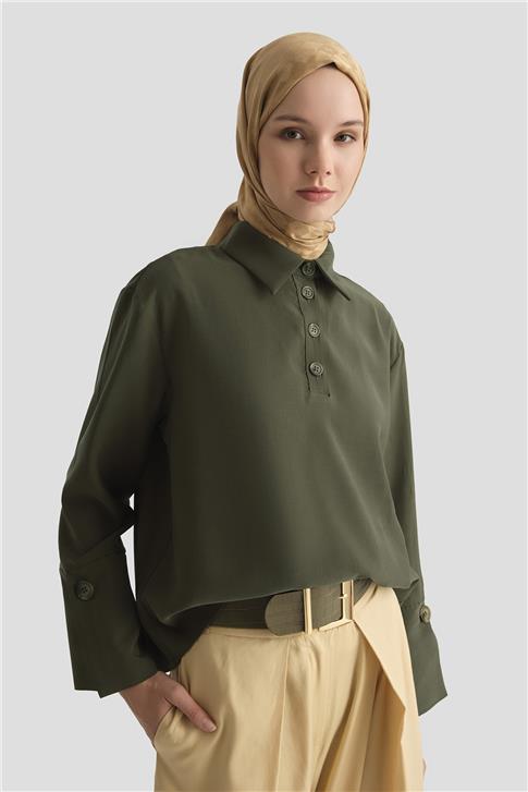 Armine Polo Yaka Tencel Bluz 25Y3736 Haki